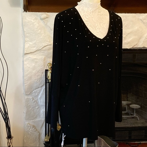 Chaus Tops - CHAUS BLACK STRETCH TOP WITH GOLD BEADING SIZE XL